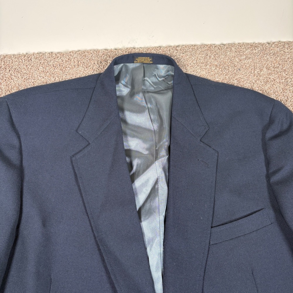 Stafford Mens Navy Blue Worsted Wool Blend Two-Button Blazer Gold Crest Buttons